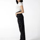 Midnight Floral Jacquard Wide-Leg Jeans