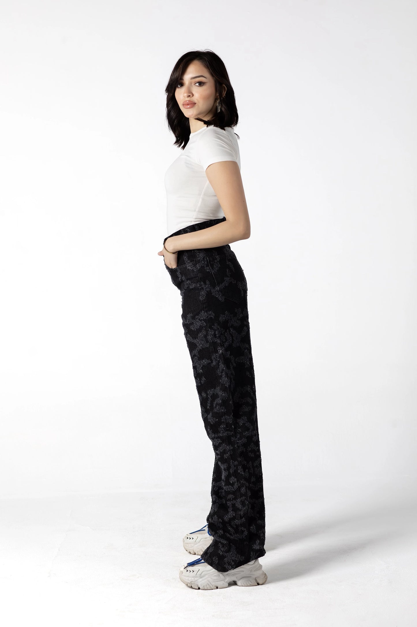 Midnight Floral Jacquard Wide-Leg Jeans