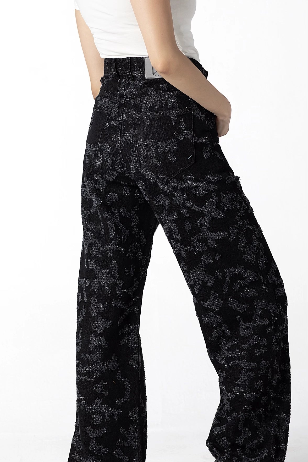 Midnight Floral Jacquard Wide-Leg Jeans