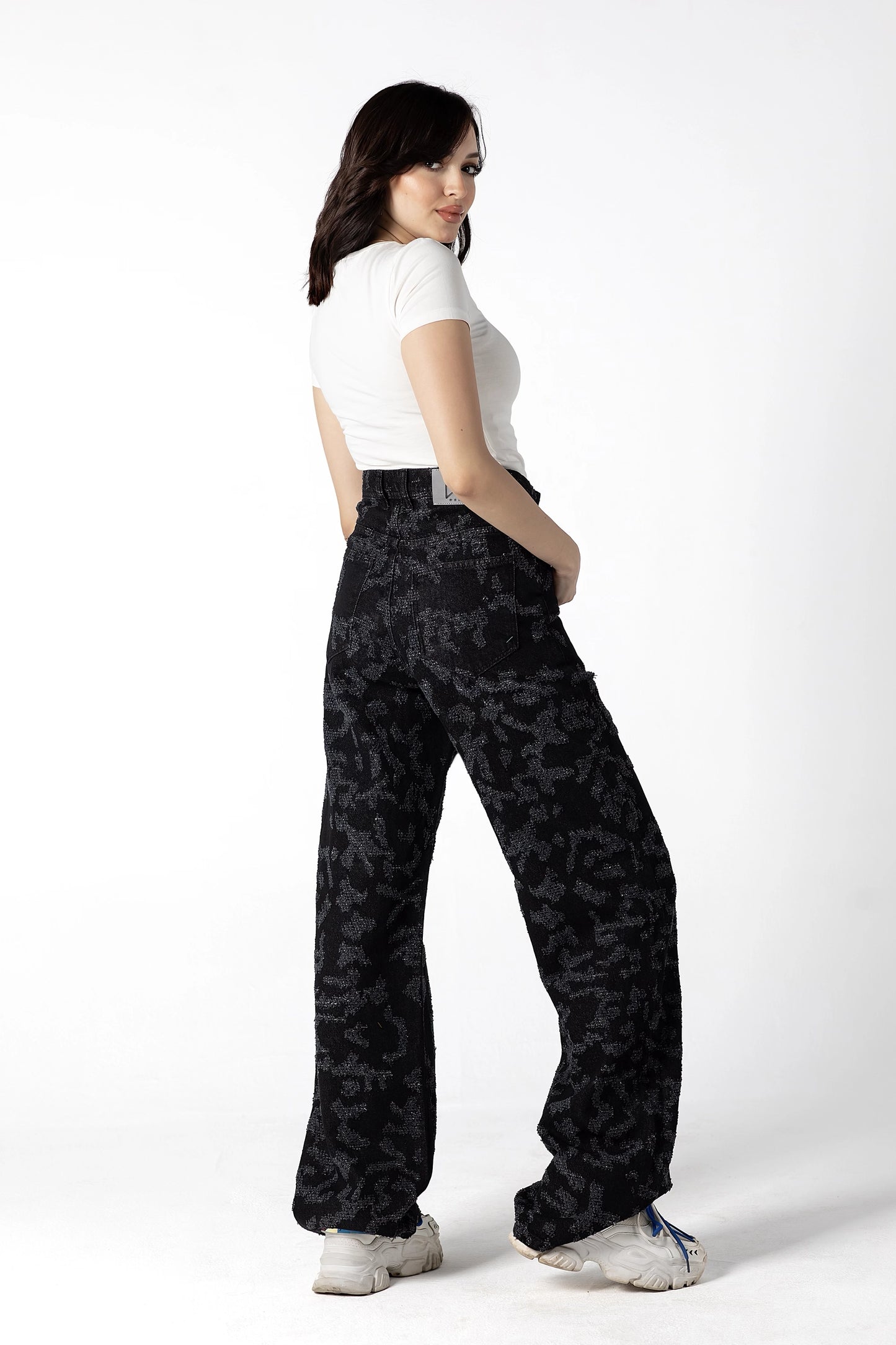 Midnight Floral Jacquard Wide-Leg Jeans