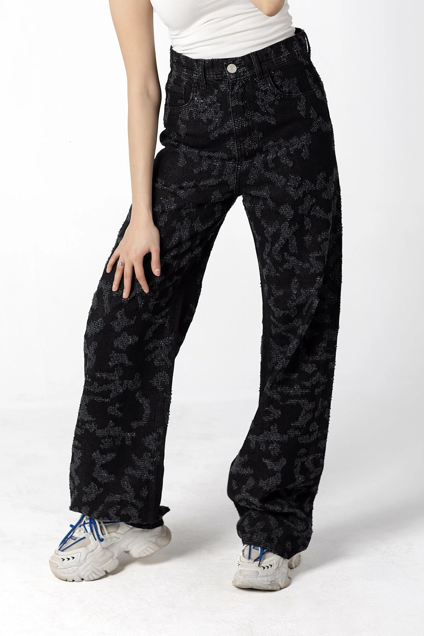 Midnight Floral Jacquard Wide-Leg Jeans