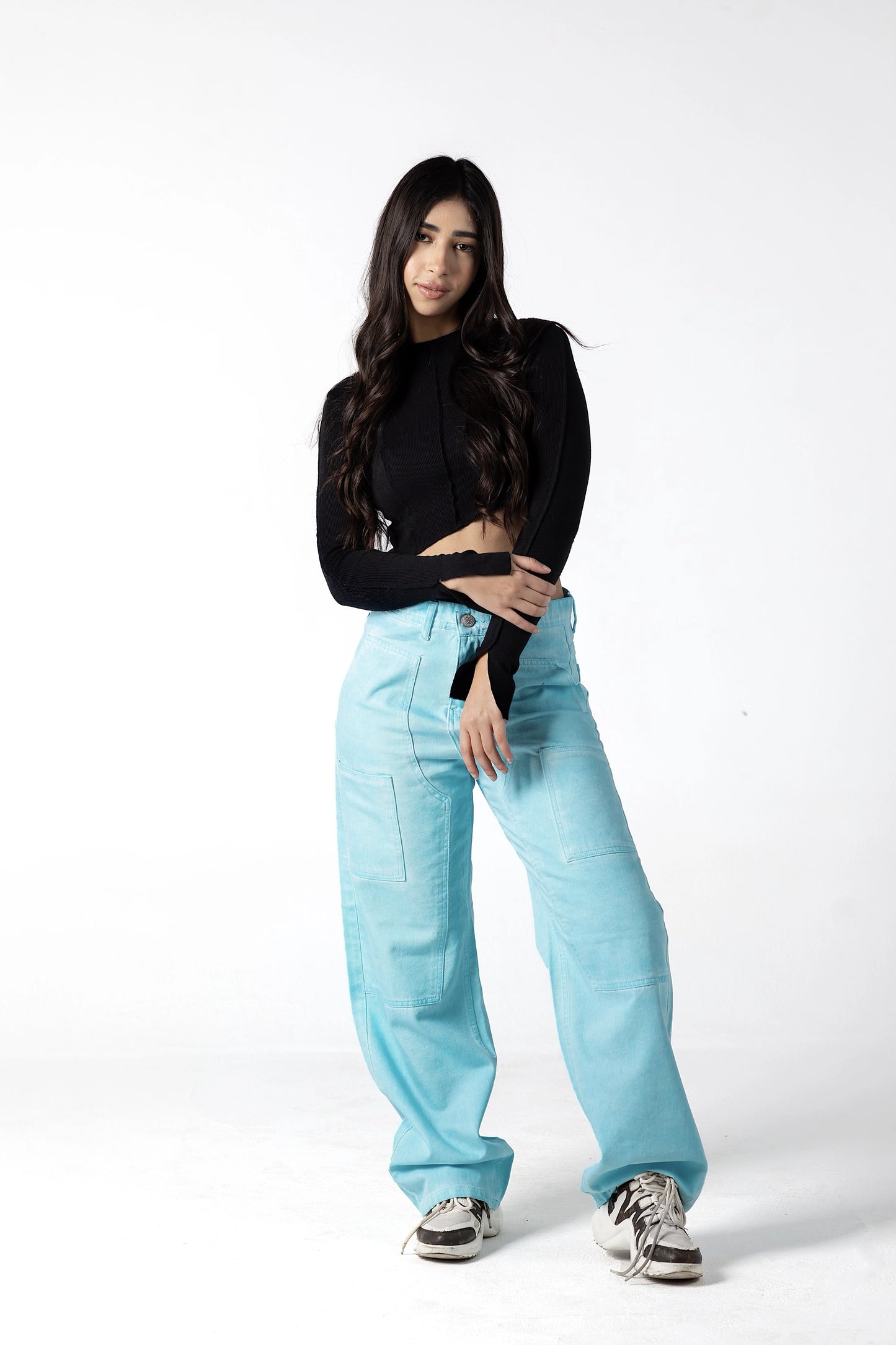 Sky Blue Wide-Leg Carpenter Jeans