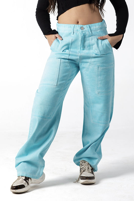 Sky Blue Wide-Leg Carpenter Jeans