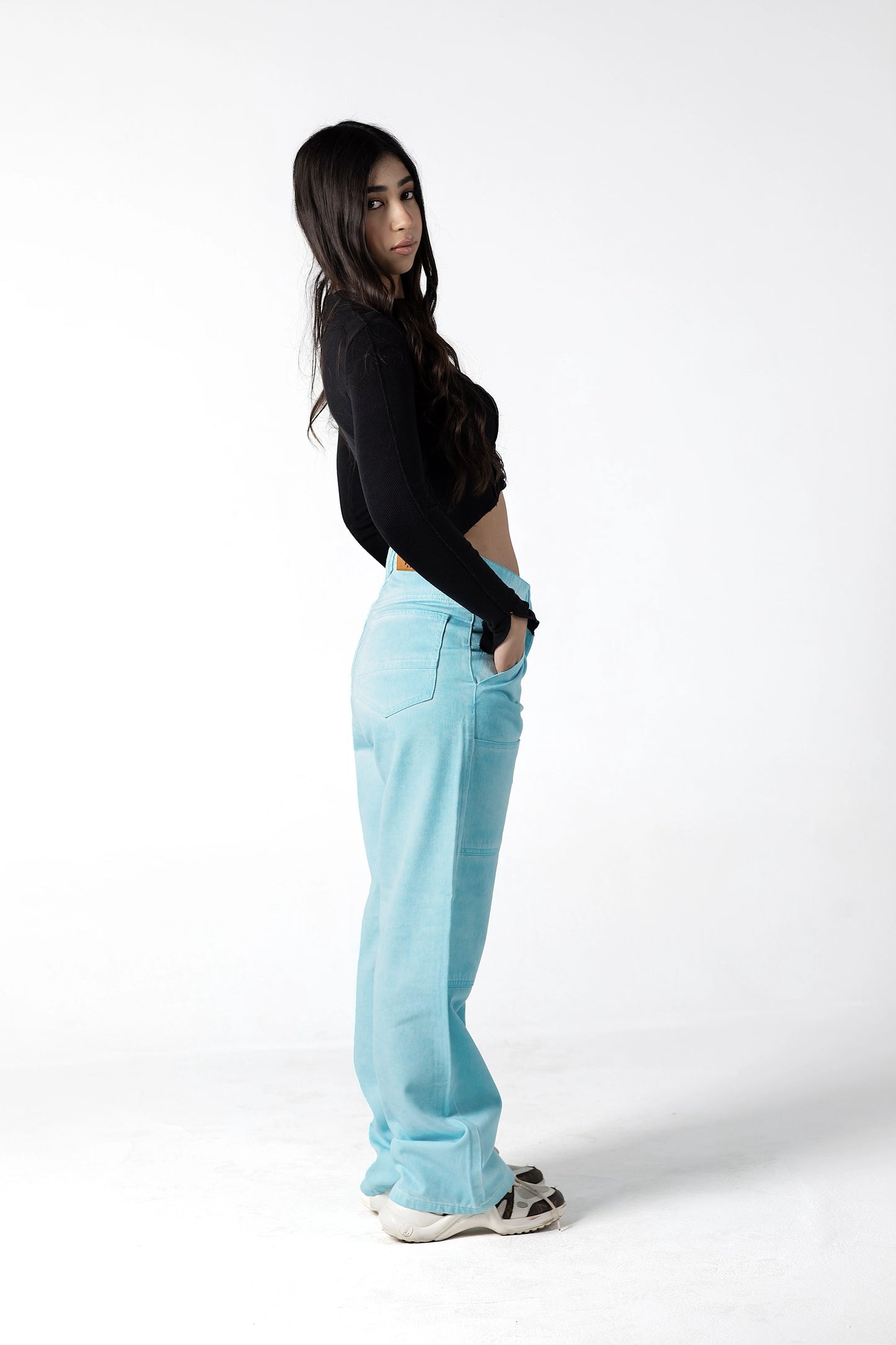 Sky Blue Wide-Leg Carpenter Jeans