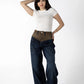 Layered Contrast Stitch Wide-Leg Jeans