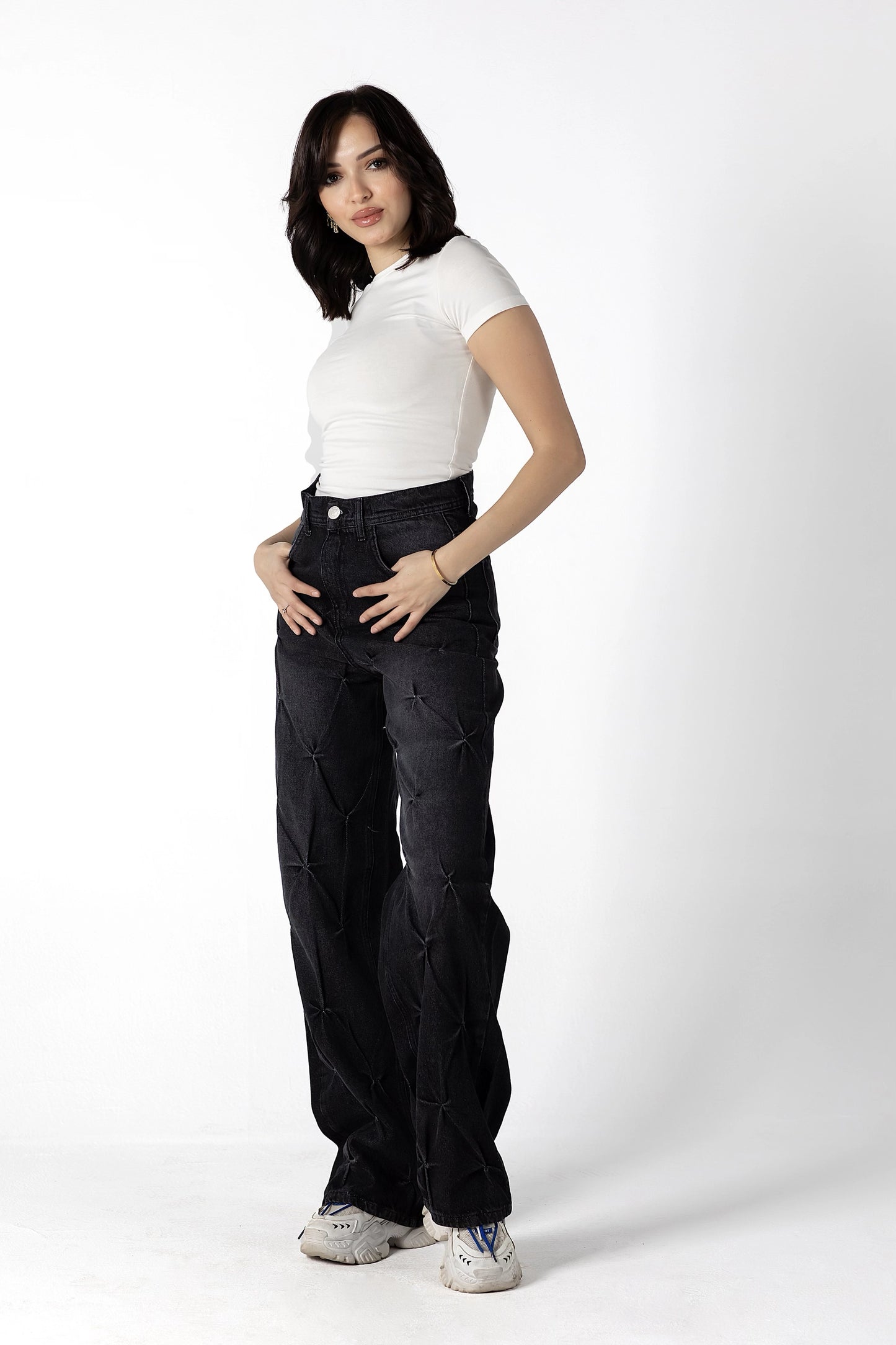 Stellar Quilted Tufted High-Waist Jeans