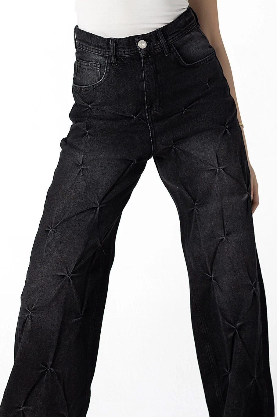 Stellar Quilted Tufted High-Waist Jeans