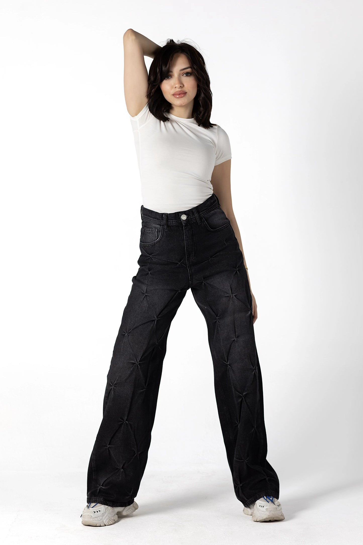 Stellar Quilted Tufted High-Waist Jeans