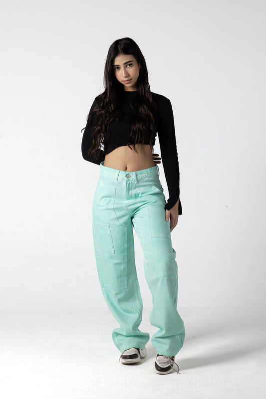 Mint Breeze Wide-Leg Denim Trousers