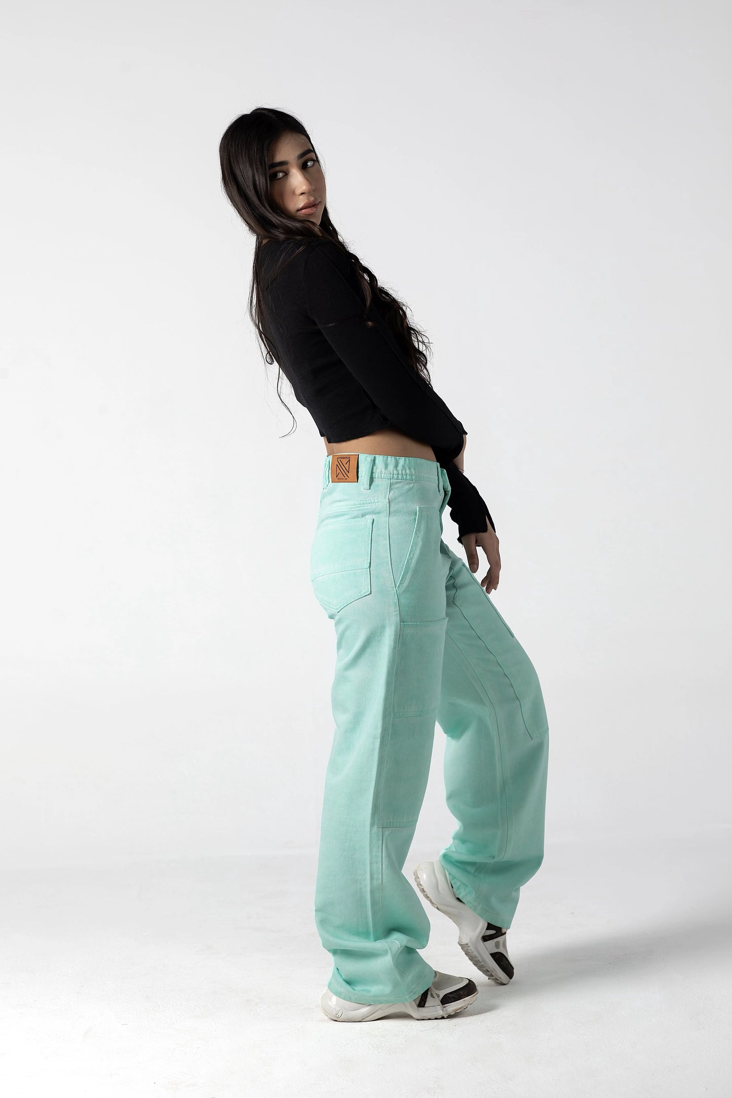 Mint Breeze Wide-Leg Denim Trousers