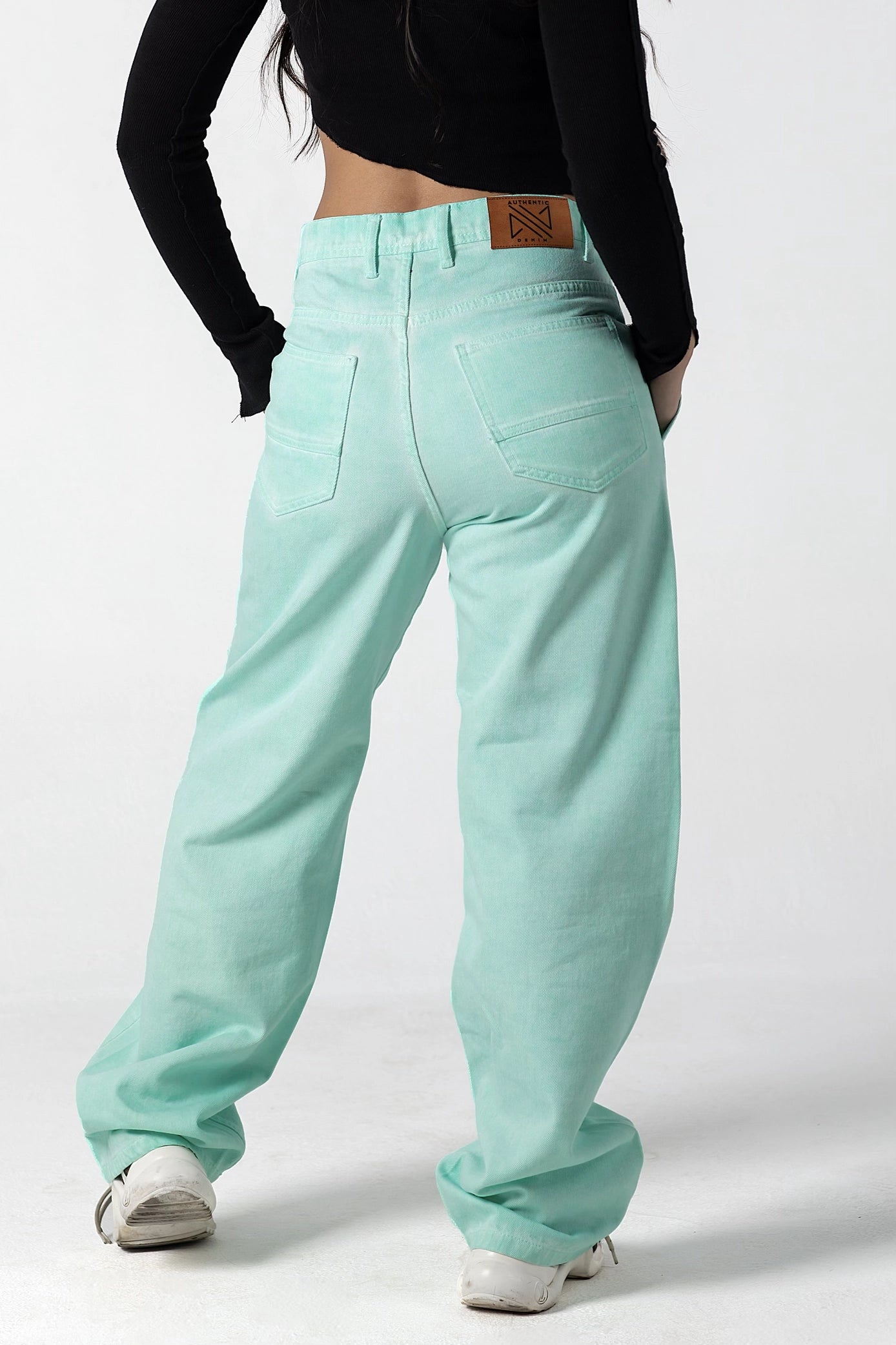 Mint Breeze Wide-Leg Denim Trousers