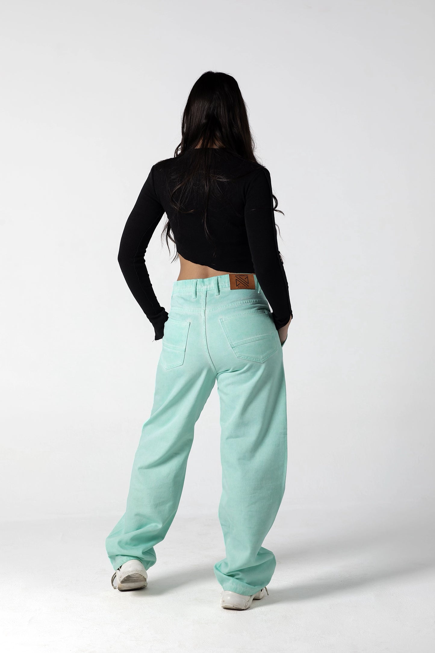 Mint Breeze Wide-Leg Denim Trousers