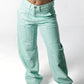 Mint Breeze Wide-Leg Denim Trousers