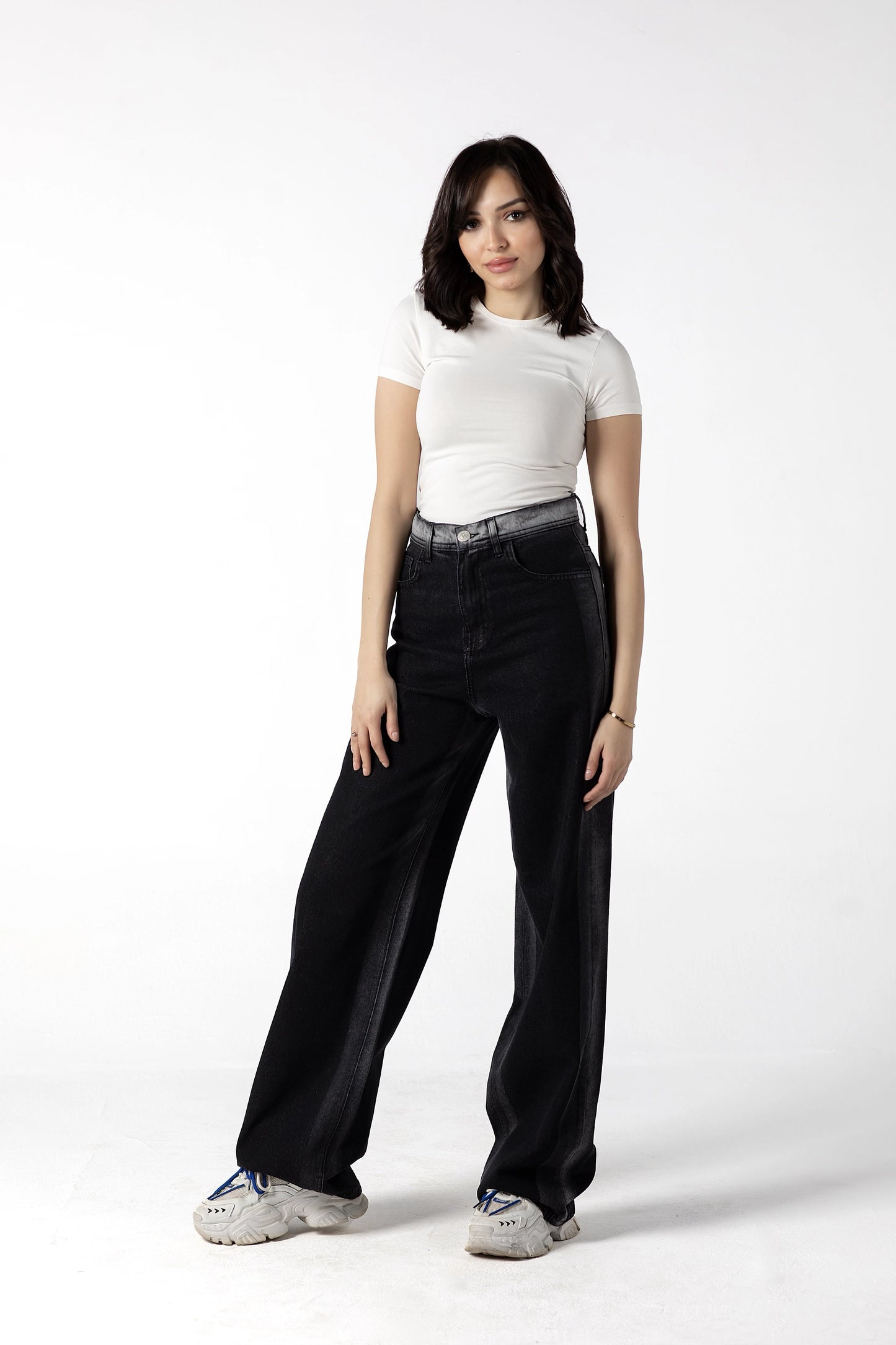 Galactic Fade Side Bleach High-Waist Wide-Leg Jeans in Black