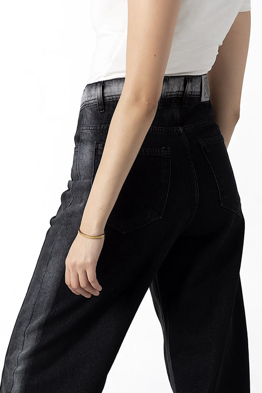 Galactic Fade Side Bleach High-Waist Wide-Leg Jeans in Black