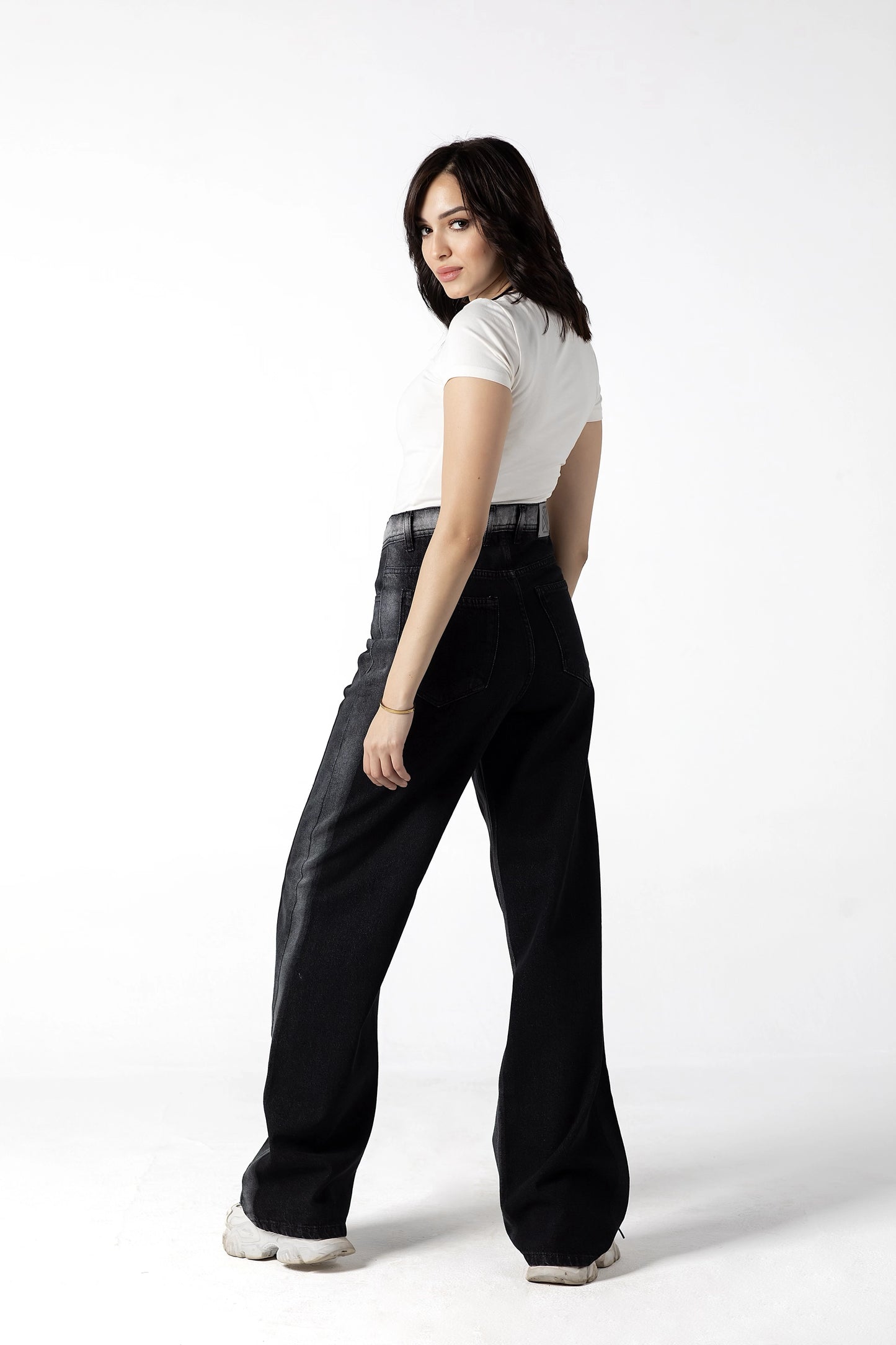 Galactic Fade Side Bleach High-Waist Wide-Leg Jeans in Black