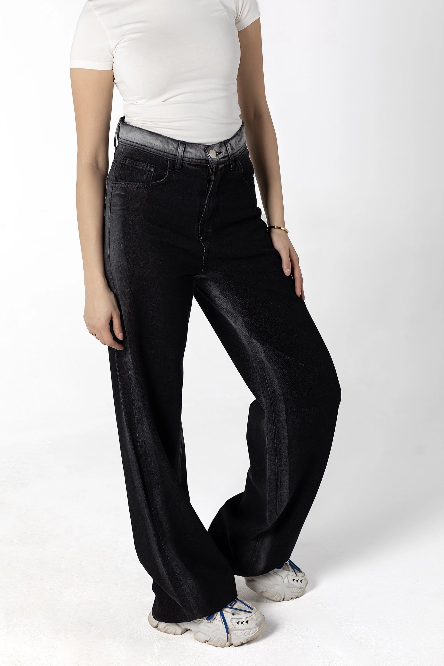 Galactic Fade Side Bleach High-Waist Wide-Leg Jeans in Black