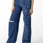 Doodle Monster Wide-Leg Denim Jeans