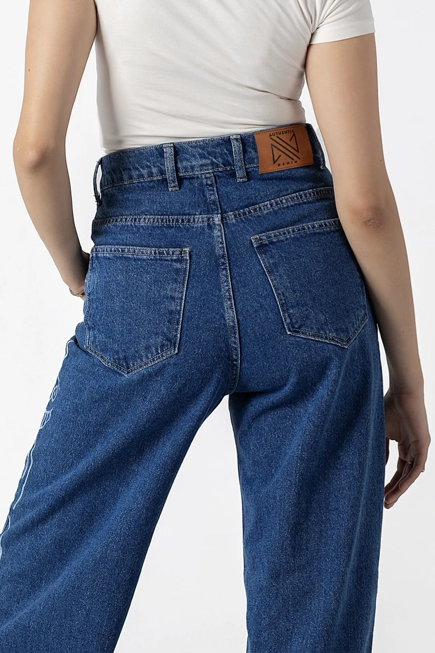 Doodle Monster Wide-Leg Denim Jeans