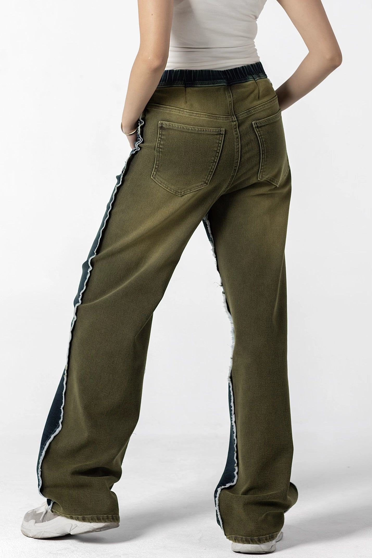 Olive & Denim Contrast Stitch Wide-Leg Jeans