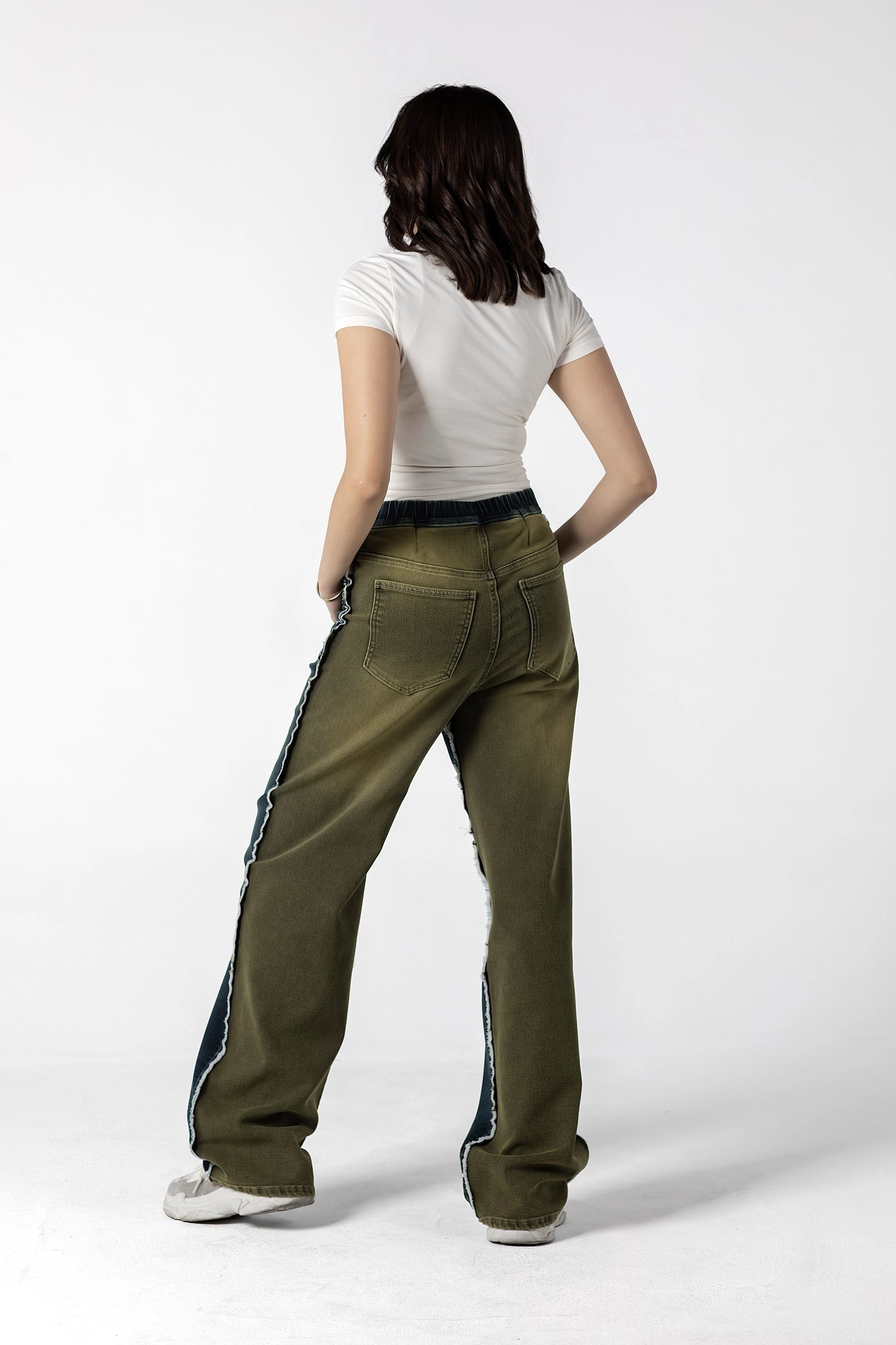 Olive & Denim Contrast Stitch Wide-Leg Jeans