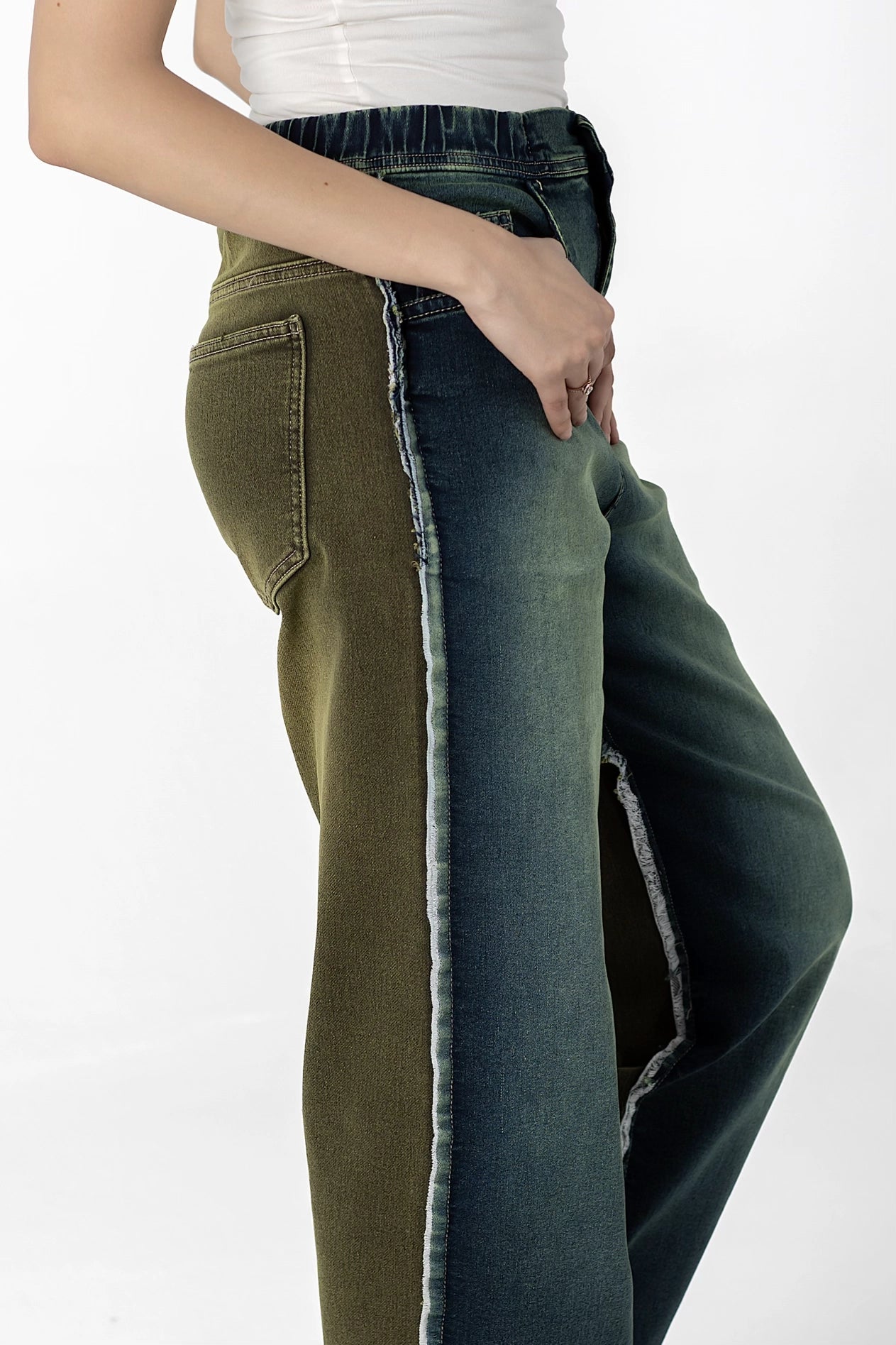 Olive & Denim Contrast Stitch Wide-Leg Jeans