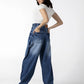 Patchwork Balloon Panache Wide-Leg in Blue Jeans