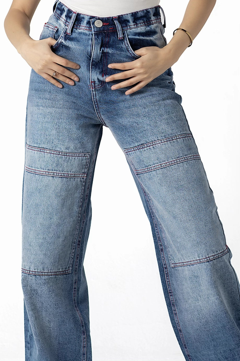 Retro Reinvented Red Threads Wide-Leg Denim Jeans