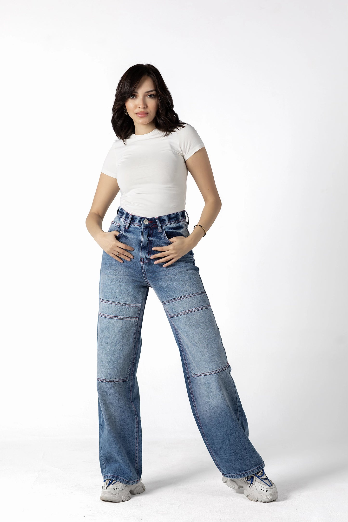 Retro Reinvented Red Threads Wide-Leg Denim Jeans