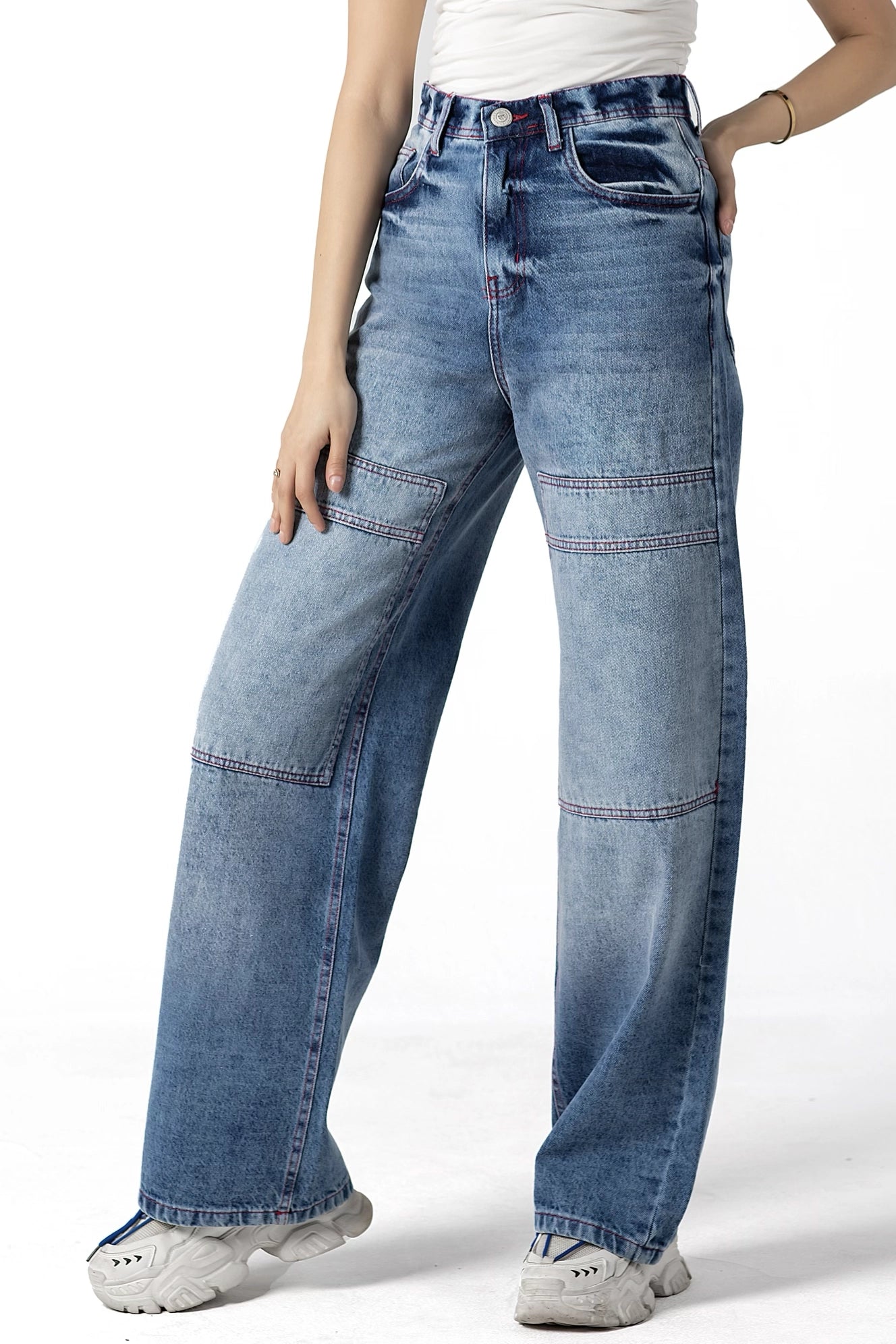 Retro Reinvented Red Threads Wide-Leg Denim Jeans