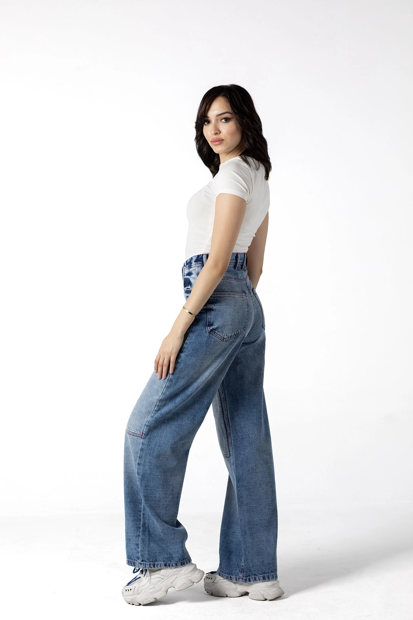 Retro Reinvented Red Threads Wide-Leg Denim Jeans