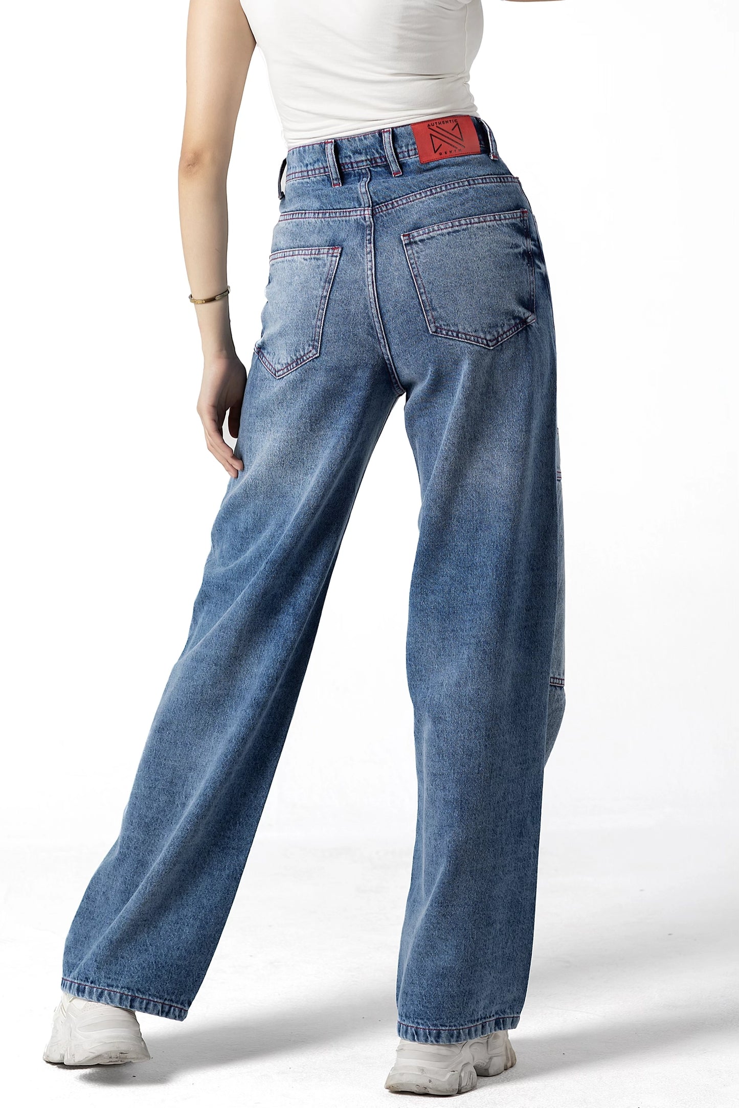 Retro Reinvented Red Threads Wide-Leg Denim Jeans