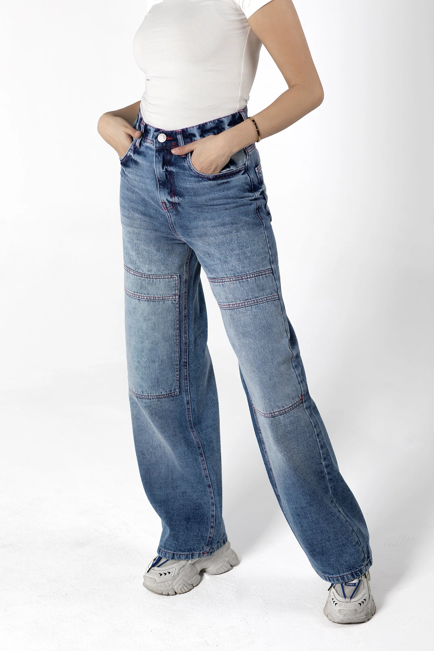 Retro Reinvented Red Threads Wide-Leg Denim Jeans