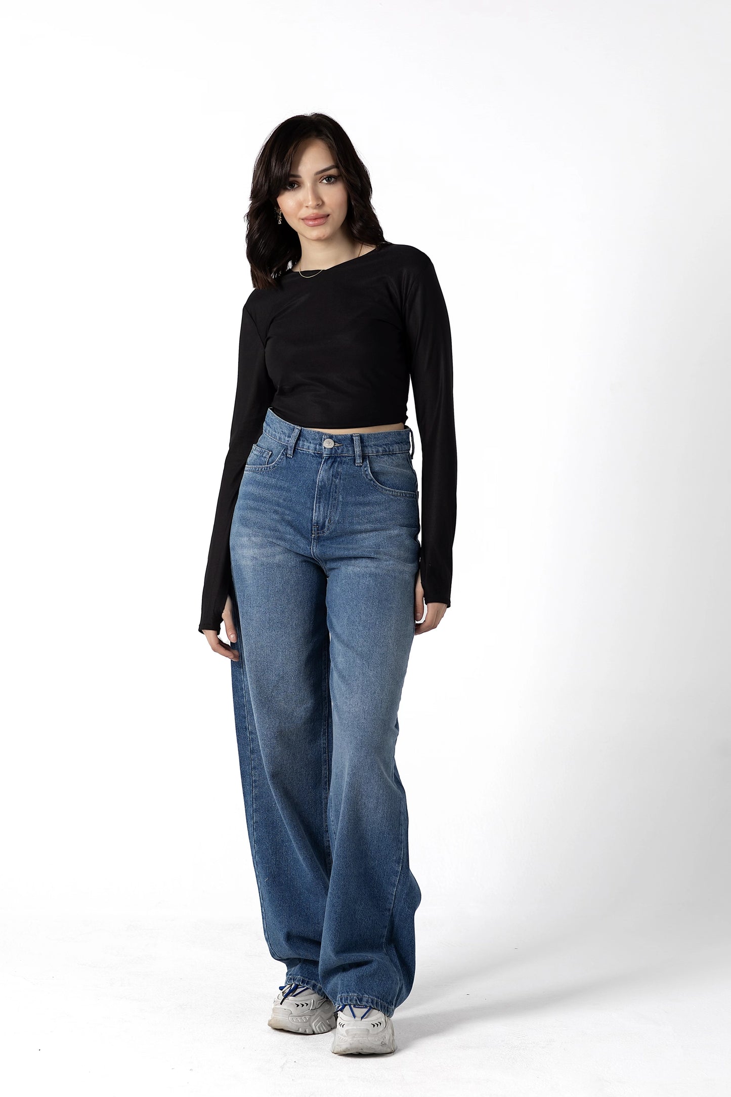 Elevated Classic Mid-Blue Wide-Leg Denim