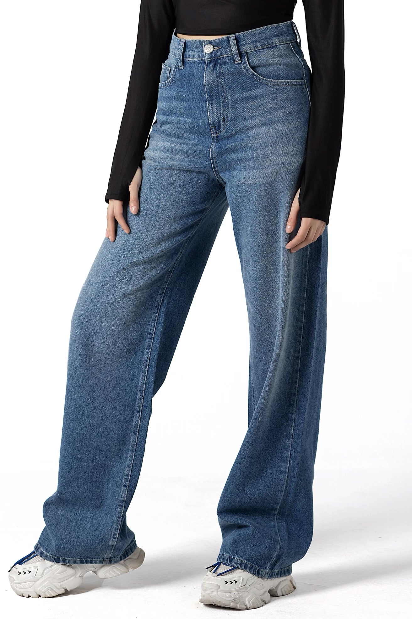 Elevated Classic Mid-Blue Wide-Leg Denim