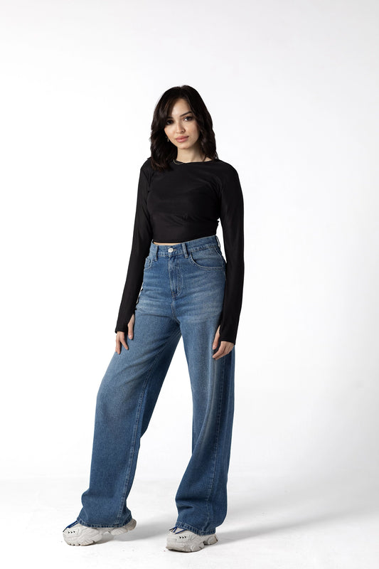 Elevated Classic Mid-Blue Wide-Leg Denim