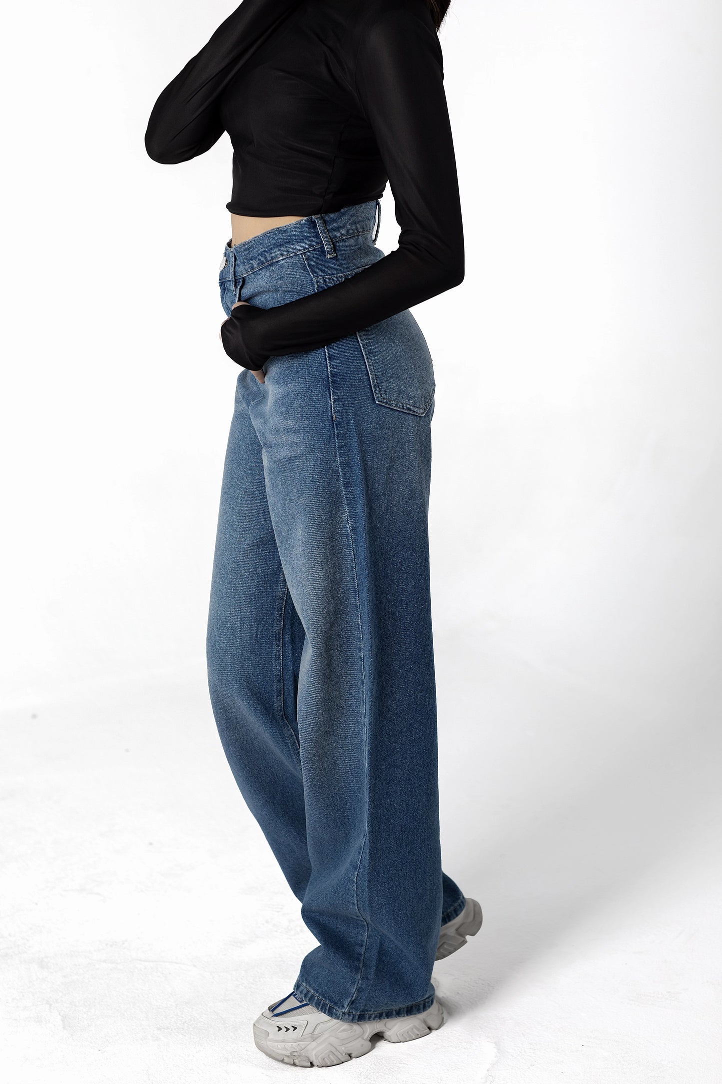 Elevated Classic Mid-Blue Wide-Leg Denim