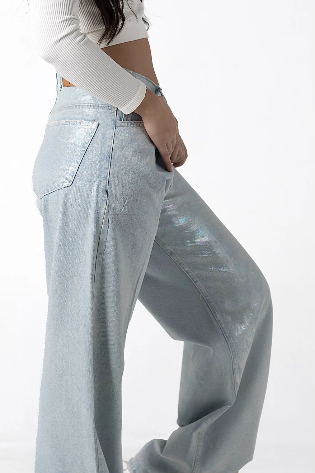 Iridescent Glow Wide-Leg Jeans