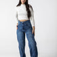 Dimensional Tufted Wide-Leg Jeans