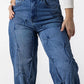 Dimensional Tufted Wide-Leg Jeans