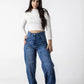 Dimensional Tufted Wide-Leg Jeans