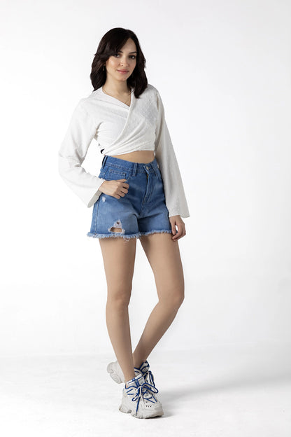 Chic Distressed Denim Cut-Offs Short