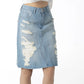 Edgy Asymmetrical Ripped Denim Skirt