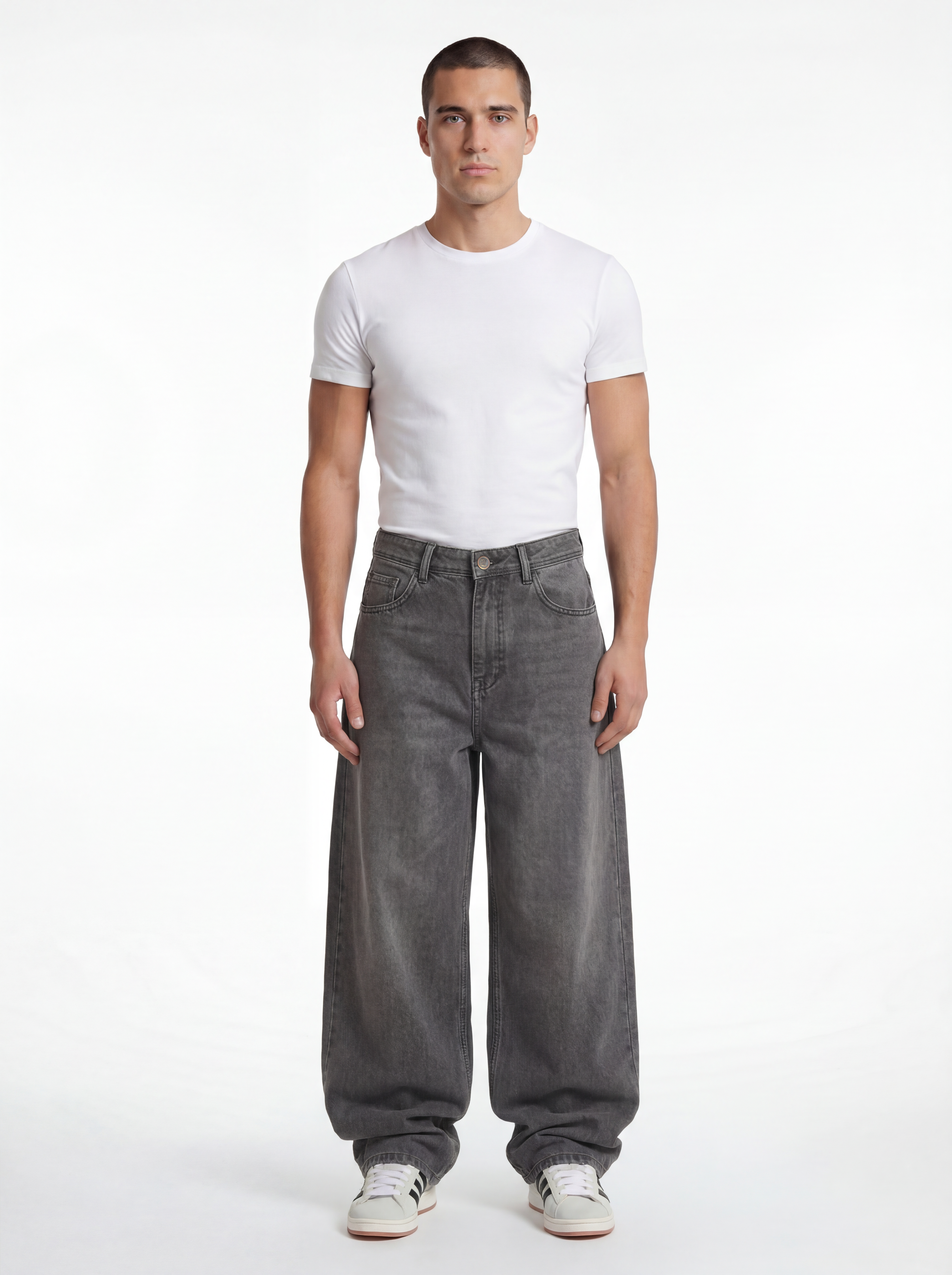 Baggy Fit Denim – Light Ash Grey Stitch 1136