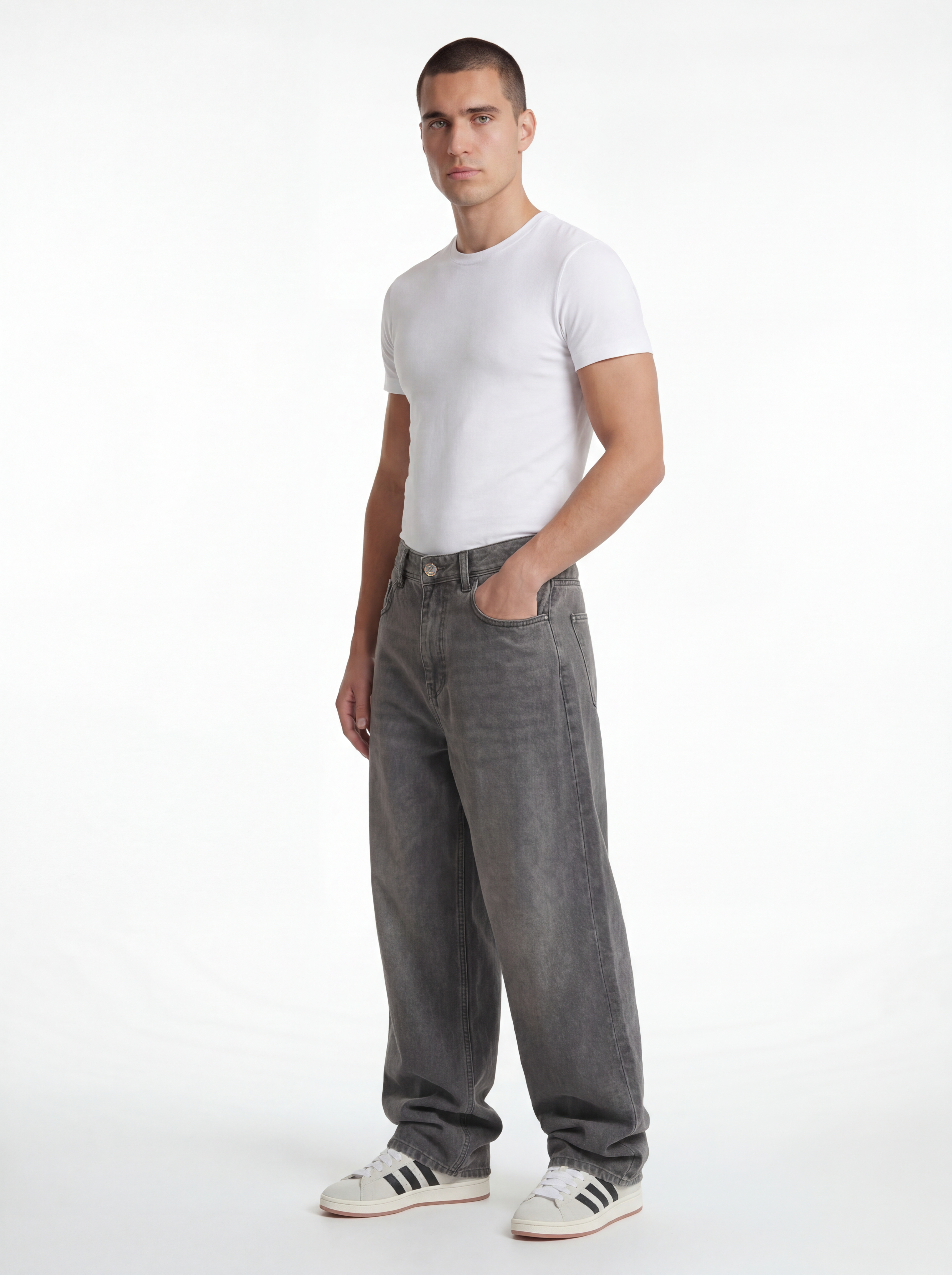 Baggy Fit Denim – Light Ash Grey Stitch 1136